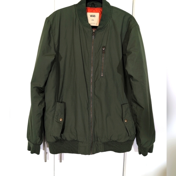 VANS OFF THE WALL Bomber Jacket Size Large  EUC Green Orange Lining - Picture 1 of 10